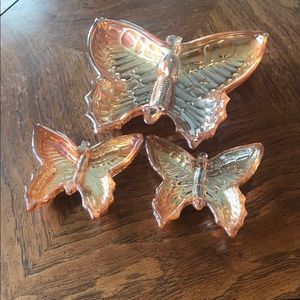 Carnival glass butterfly candy dishes